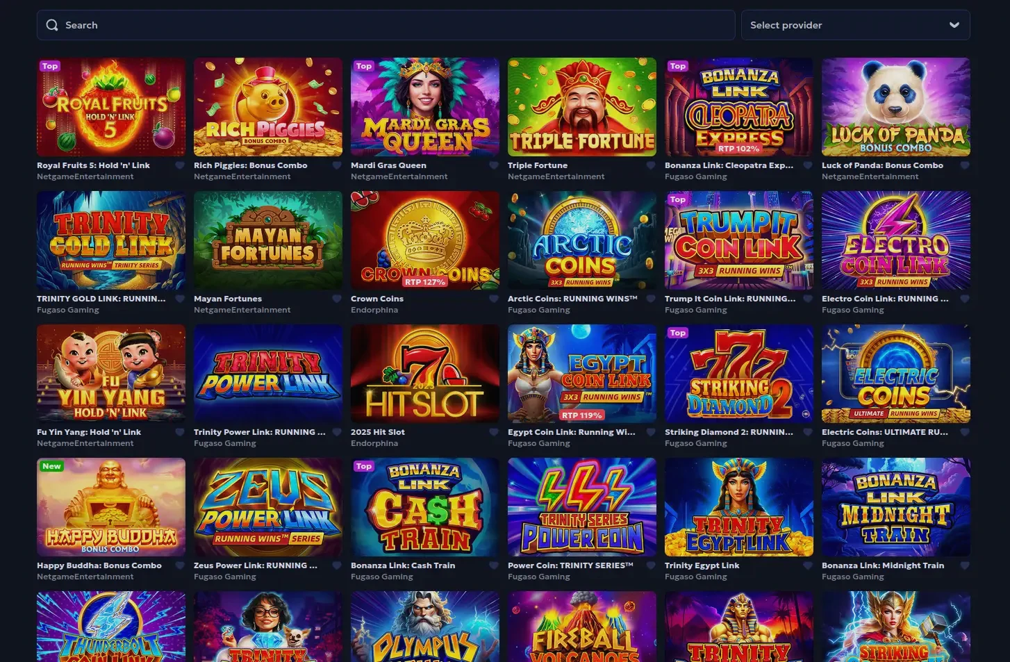 Overzicht van het spelaanbod bij Cusco Casino met populaire slots en live spellen